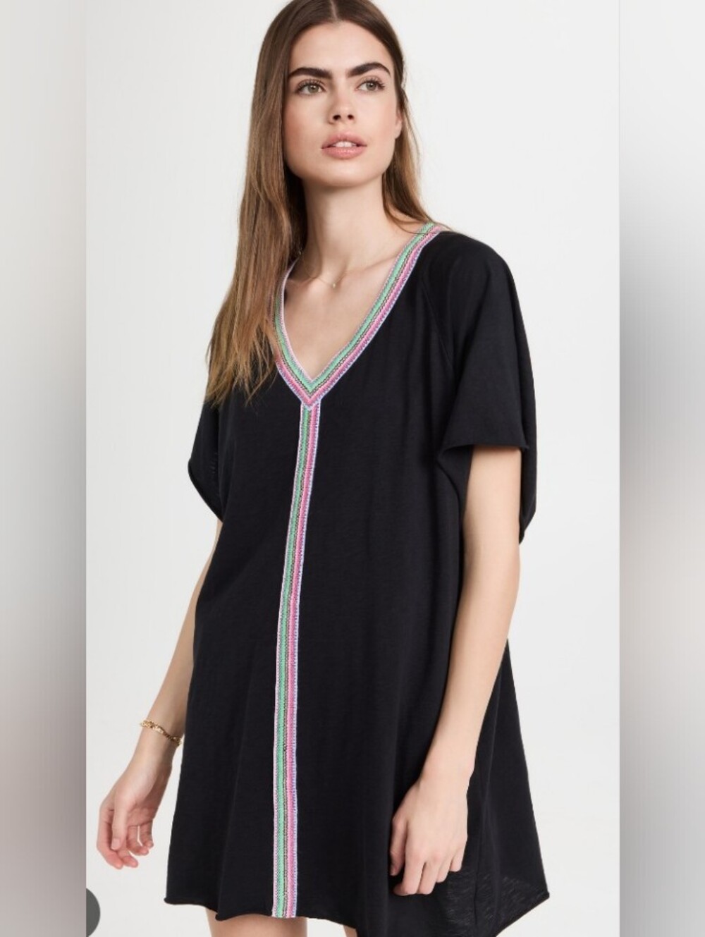 Pitusa Black Top with Colorful Beaded Trim